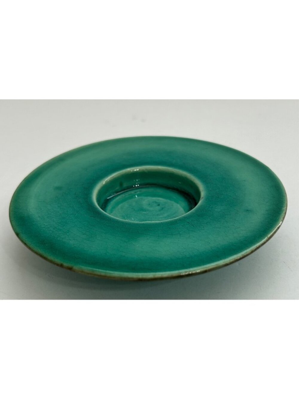 Vintage Western Germany Green Ceramic Tealight Candle Holder MCM Minimalist